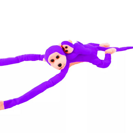 Maskotas pliušinė beždžionė su jaunikliu, violetinė, 90 cm