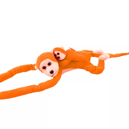 Maskotas pliušinis beždžionė su jaunikliu, oranžinė, 90 cm