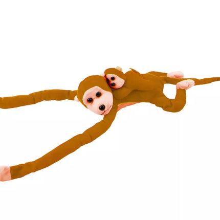 Maskotas pliušinis beždžionė su kūdikiu, šviesiai ruda, 90 cm