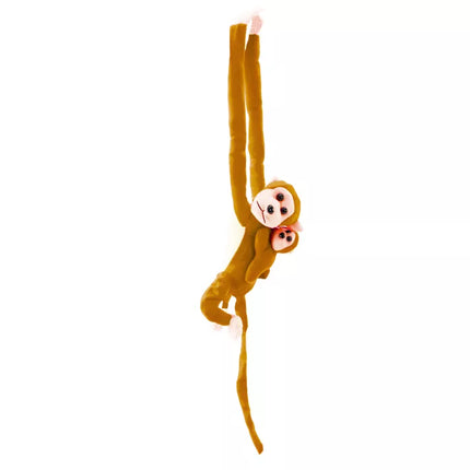 Maskotas pliušinis beždžionė su kūdikiu, šviesiai ruda, 90 cm