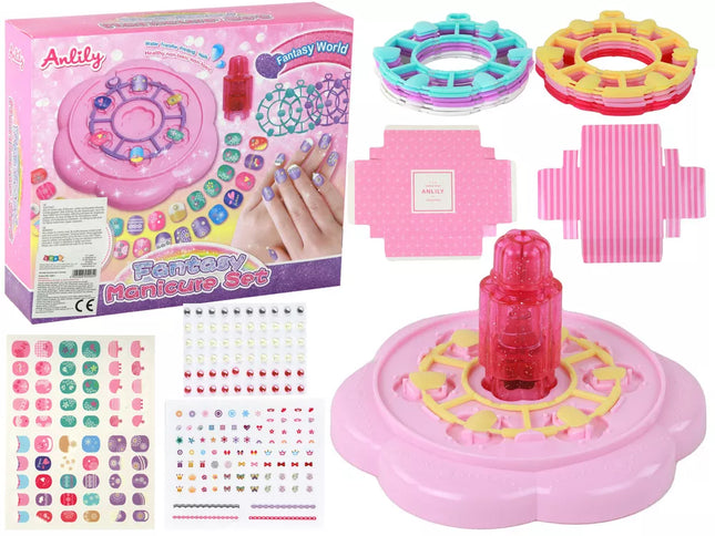 Nagų rinkinys rožiniai nagų galiukai lipdukai deimantai