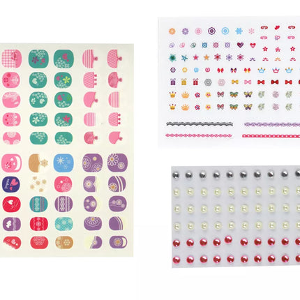 Nagų rinkinys rožiniai nagų galiukai lipdukai deimantai