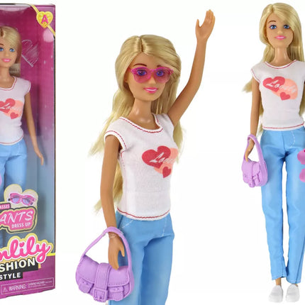 Anlily lėlė vaikams ilgais šviesiais plaukais Rankinė Akiniai Baltas sijonas