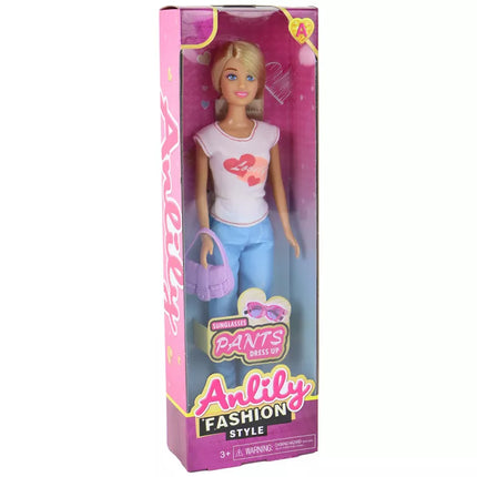 Anlily lėlė vaikams ilgais šviesiais plaukais Rankinė Akiniai Baltas sijonas