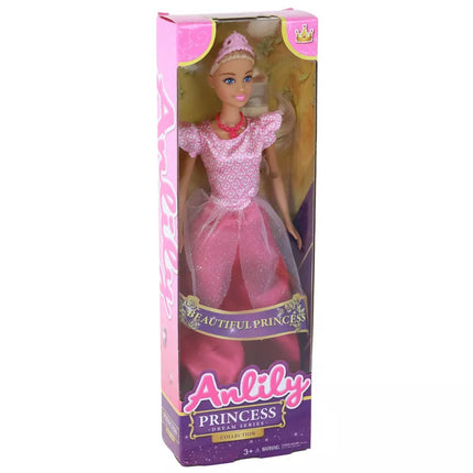 Vaikiška lėlė Anlily princesė ilgais šviesiais plaukais, su tiara ir rožine suknele