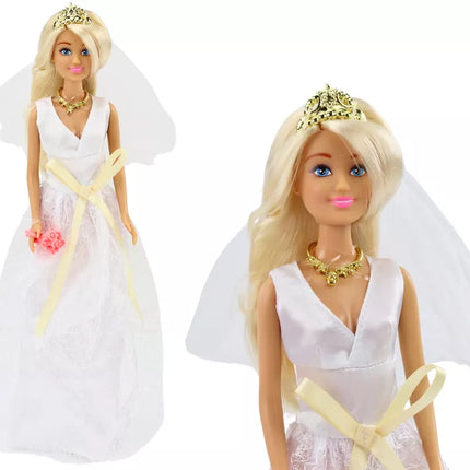 Anlily lėlė su vestuvine suknele Nuotakos puokštė Karūna Karoliai