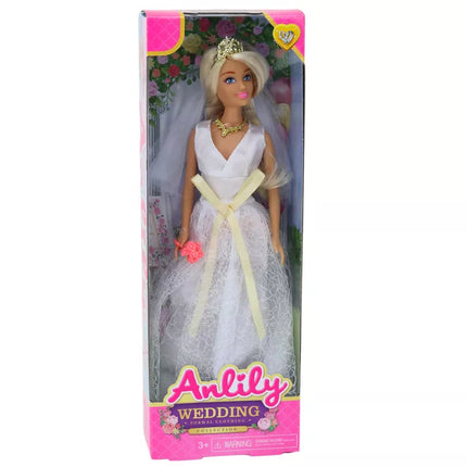 Anlily lėlė su vestuvine suknele Nuotakos puokštė Karūna Karoliai