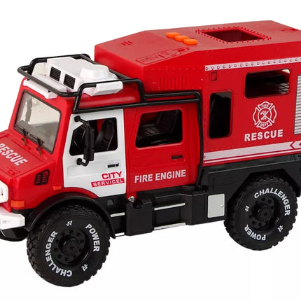 Visureigis ugniagesių automobilis raudonas atidaromos durys garsai šviesos