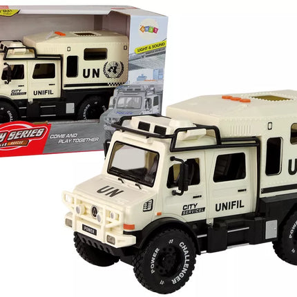 Visureigis, skirtas bekelės ir miesto tarnyboms, smėlio spalvos, atidaromos durys, garsas ir šviesa