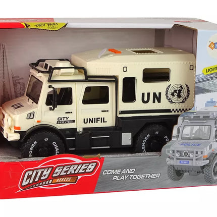 Visureigis, skirtas bekelės ir miesto tarnyboms, smėlio spalvos, atidaromos durys, garsas ir šviesa