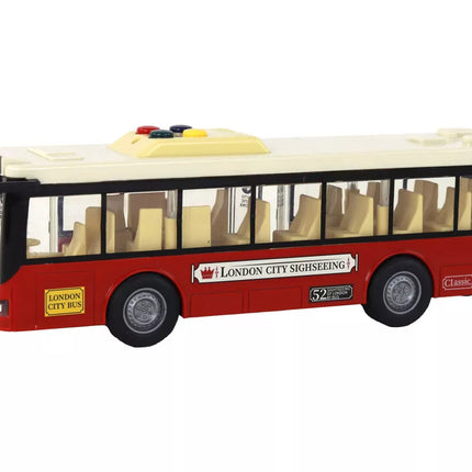 Autobusas su baterijomis, šviesos, garsai, raudonas miestas 1:16