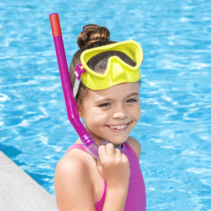 Geltona ir rožinė nardymo kaukė su vamzdeliu Bestway 24036