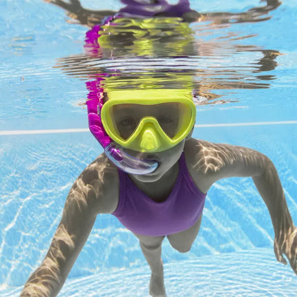 Geltona ir rožinė nardymo kaukė su vamzdeliu Bestway 24036