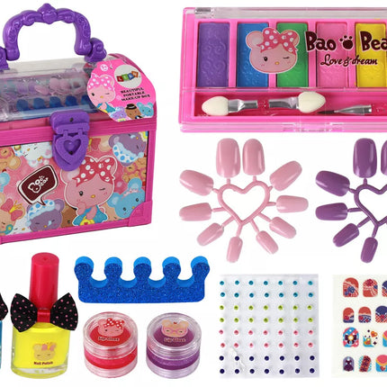 Grožio rinkinys rožiniame dėkle "Pasidaryk pats" makiažas nagų aksesuarai