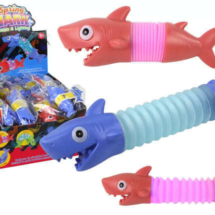 Šviečiantis antistresinis žaislas – ryklio formos tampomasis vamzdelis