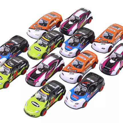 Sportinių automobilių rinkinys 1:55 su frikciniu varikliu, 12 spalvingų vienetų
