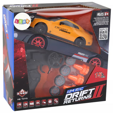 Nuotoliniu būdu valdomas sportinis automobilis R/C 1:24 geltonas su keičiamais ratais