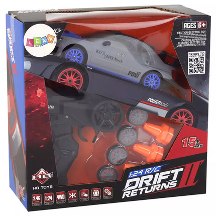 Nuotoliniu būdu valdomas sportinis automobilis R/C 1:24 pilkas su keičiamais ratais