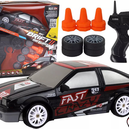 Nuotoliniu būdu valdomas sportinis automobilis R/C 1:24 Juodas su keičiamais ratais