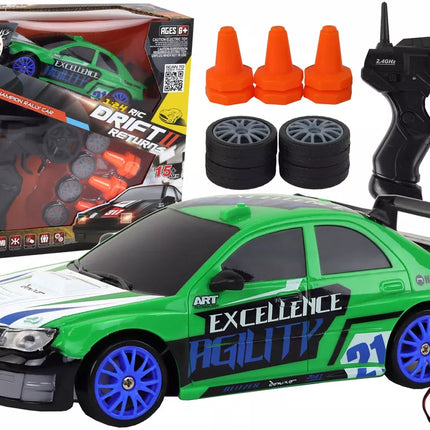 Nuotoliniu būdu valdomas sportinis automobilis R/C 1:24 Žalias Su keičiamais ratais
