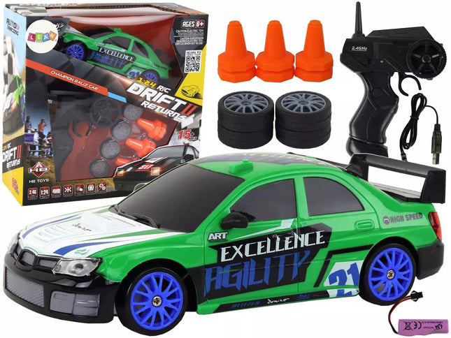 Nuotoliniu būdu valdomas sportinis automobilis R/C 1:24 Žalias Su keičiamais ratais
