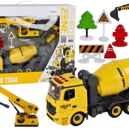 Konstrukcinių transporto priemonių garsas ir šviesa 1:12 „pasidaryk pats“ betono maišyklė kranas ekskavatorius