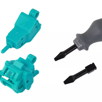 Ekskavatoriaus "pasidaryk pats" rinkinys, mėlynos spalvos statybinė transporto priemonė, gręžimo įrenginys, griebtuvas