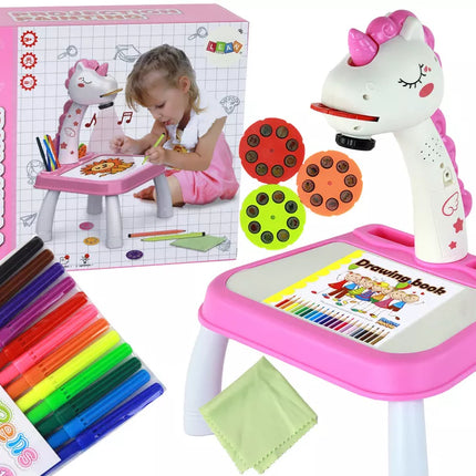 Vienaragio projektoriaus piešimo lenta-stalas, rožinė