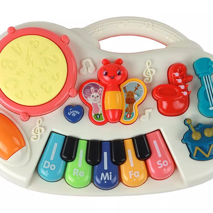 Edukaciniai pianino klavišai, instrumentai, drugeliai, edukacinė muzikos panelė