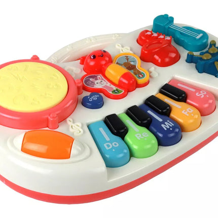 Edukaciniai pianino klavišai, instrumentai, drugeliai, edukacinė muzikos panelė