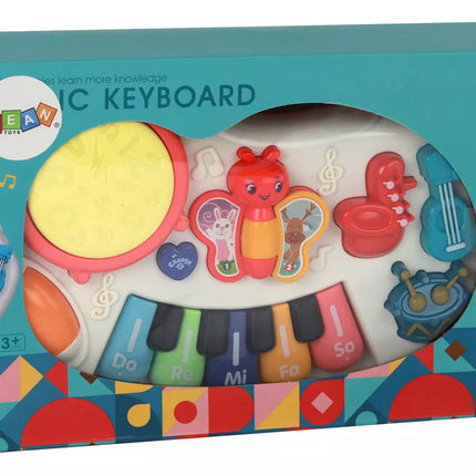 Edukaciniai pianino klavišai, instrumentai, drugeliai, edukacinė muzikos panelė