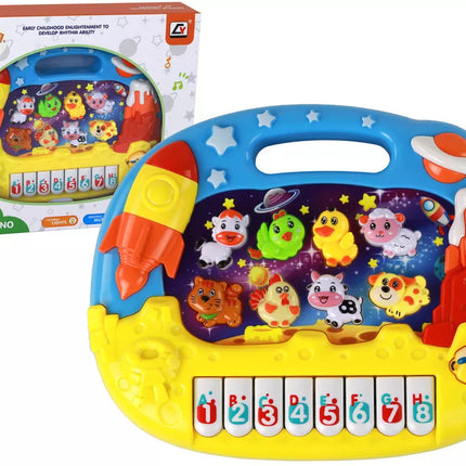 Edukacinis pianinas, skirtas mokytis anglų kalbos, organai, gyvūnai, erdvė