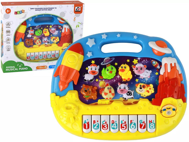 Edukacinis pianinas, skirtas mokytis anglų kalbos, organai, gyvūnai, erdvė