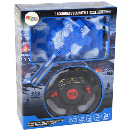 Radijo bangomis valdomas tankas su nuotoliniu valdymu, šviesomis ir garsu, mėlynas, 1:18, 27MHz