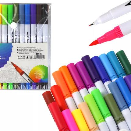 24 dvipusių įvairių spalvų žymeklių rinkinys su organizatoriumi