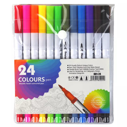 24 dvipusių įvairių spalvų žymeklių rinkinys su organizatoriumi