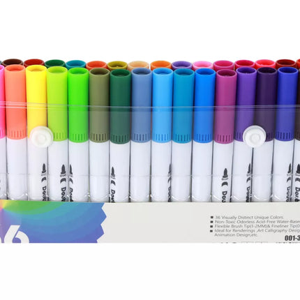 36 įvairiaspalvių dvipusių žymeklių rinkinys su organizatoriumi