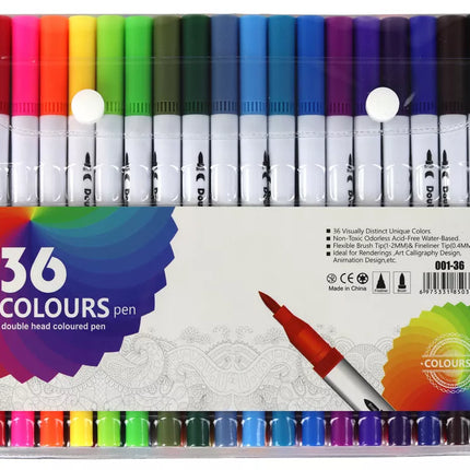 36 įvairiaspalvių dvipusių žymeklių rinkinys su organizatoriumi