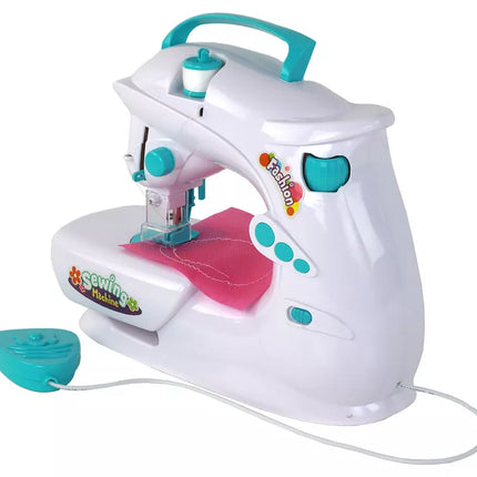 Siuvimo mašina vaikams, kaip tikra, balta, veikia su baterijomis