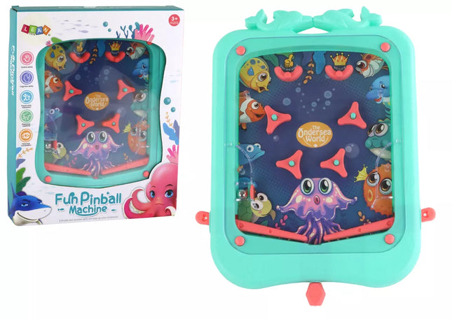 Miniatiūrinis pinball arkadinis žaidimas su žaliu kamuoliuku