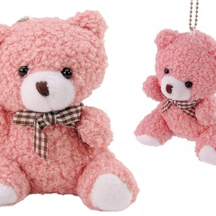 Pliušinis rožinis meškiukas-raktų pakabukas, 10 cm