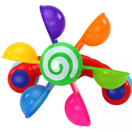 Besivartančio vonios žaislo spalvingi dubenėliai, du šaukštai