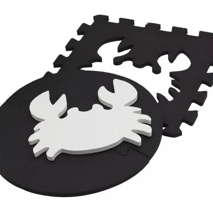 Minkštas dėlionės kilimėlis, kontrastingas, edukacinis EVA putų, juodai baltas, 19 dalių.