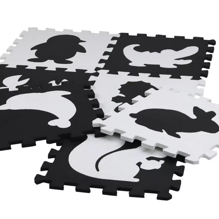 Minkštas dėlionės kilimėlis, kontrastingas, edukacinis EVA putų, juodai baltas, 19 dalių.