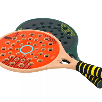 2 vaikiskų padelio rakečių rinkinys, žalios, smėlio, geltonos spalvos PU kamuoliukas