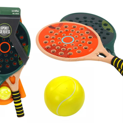 2 vaikiskų padelio rakečių rinkinys, žalios, smėlio, geltonos spalvos PU kamuoliukas