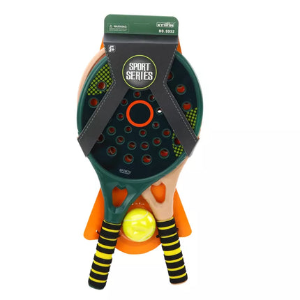 2 vaikiskų padelio rakečių rinkinys, žalios, smėlio, geltonos spalvos PU kamuoliukas