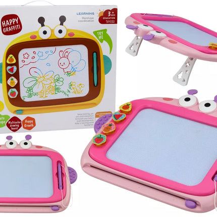 Magnetinė piešimo lenta, 4 spalvų, su aprašu, 4 antspaudai, rožinė