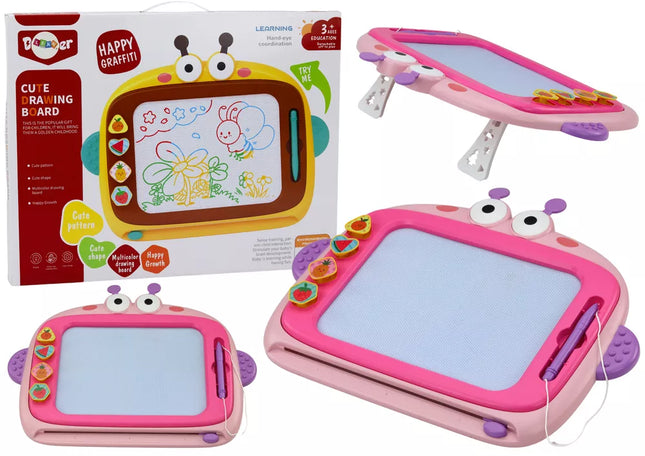 Magnetinė piešimo lenta, 4 spalvų, su aprašu, 4 antspaudai, rožinė