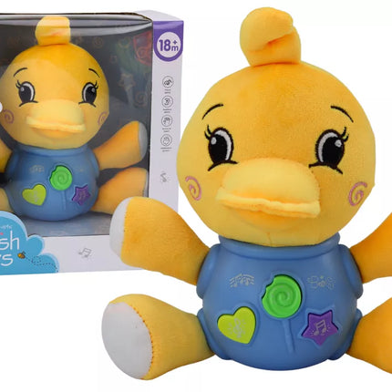 Pliušinė antis interaktyvi pliušinė geltona žaidžianti 19 cm